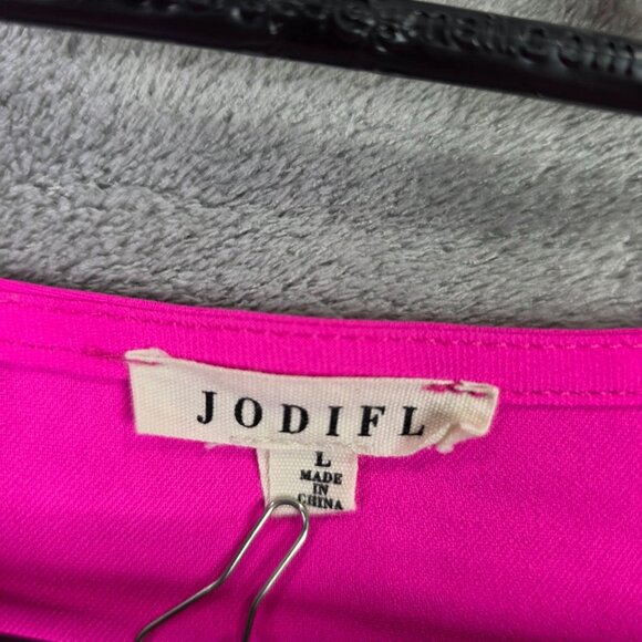 Womens Jodifl Fuchia Pink Scalloped V-Neck Blouse 3/4 Sleeve 100% Polyester L - Picture 2 of 8